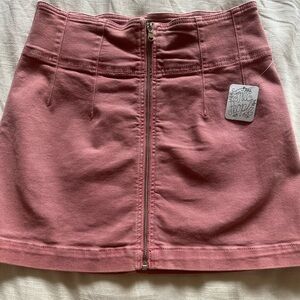 Free People Rose Pink Front-Zip Mini Skirt